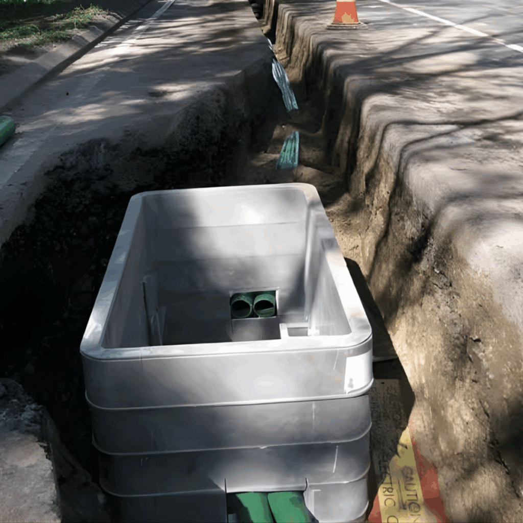 open trench and pipes